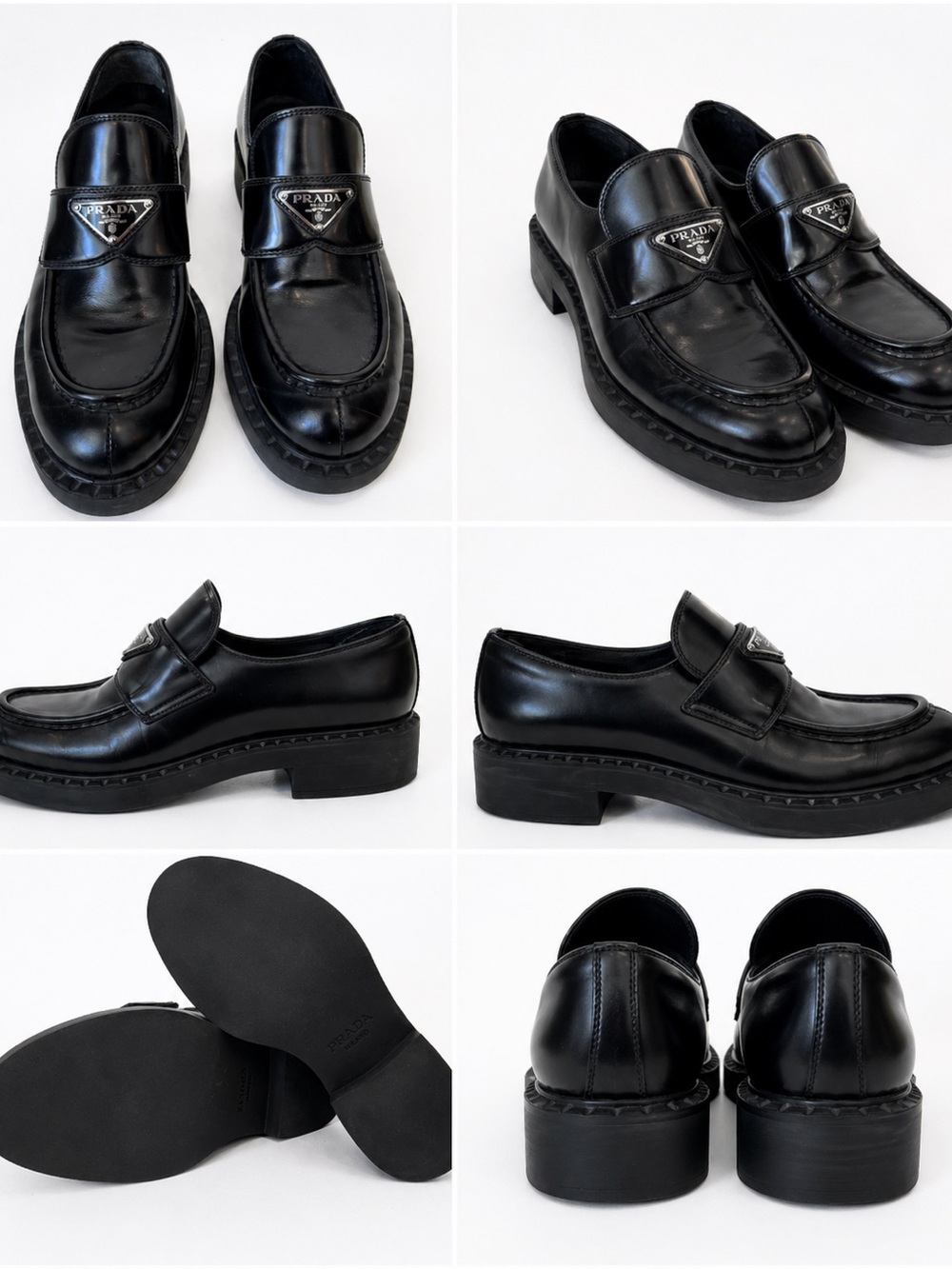 Prada Black Patent Leather Slip-On Loafers with Triangle Logo - women’s 37.5